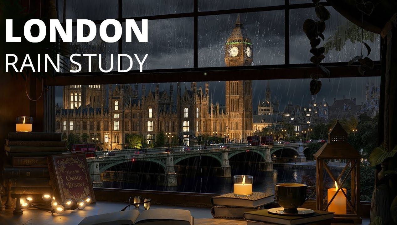 雨夜🌧️伦敦市中心公寓的窗前☕️🕯️与书相伴📖｜维多利亚暗黑美学氛围｜城市夜景🌃大本钟与伦敦桥｜雷雨声 风声｜3h