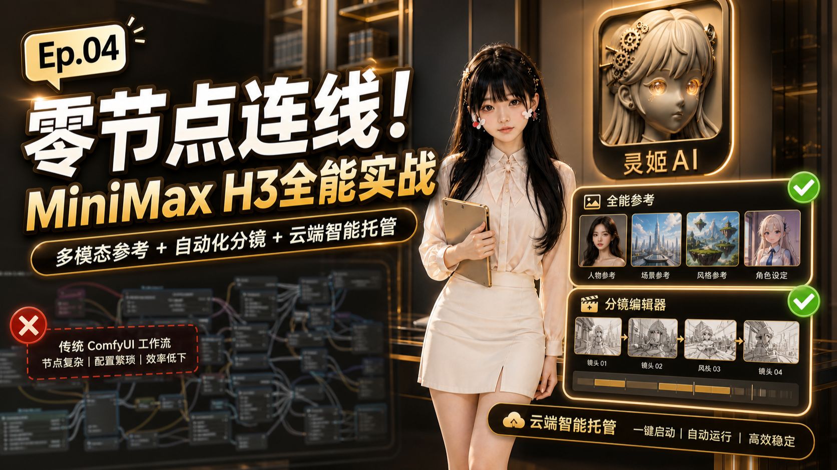 【灵姬教程·Ep04】MiniMax H3颠覆级实操!免部署直接出大片,分镜+音效一键全包