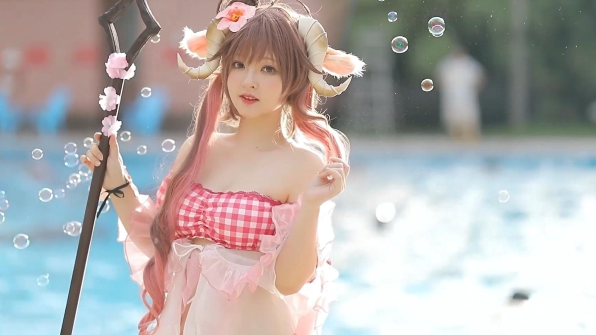 [QCos]Arknights Eyjafjalla Swimsuit Cosplay Tomorrow's Ark Eyjafjalla Cosplay