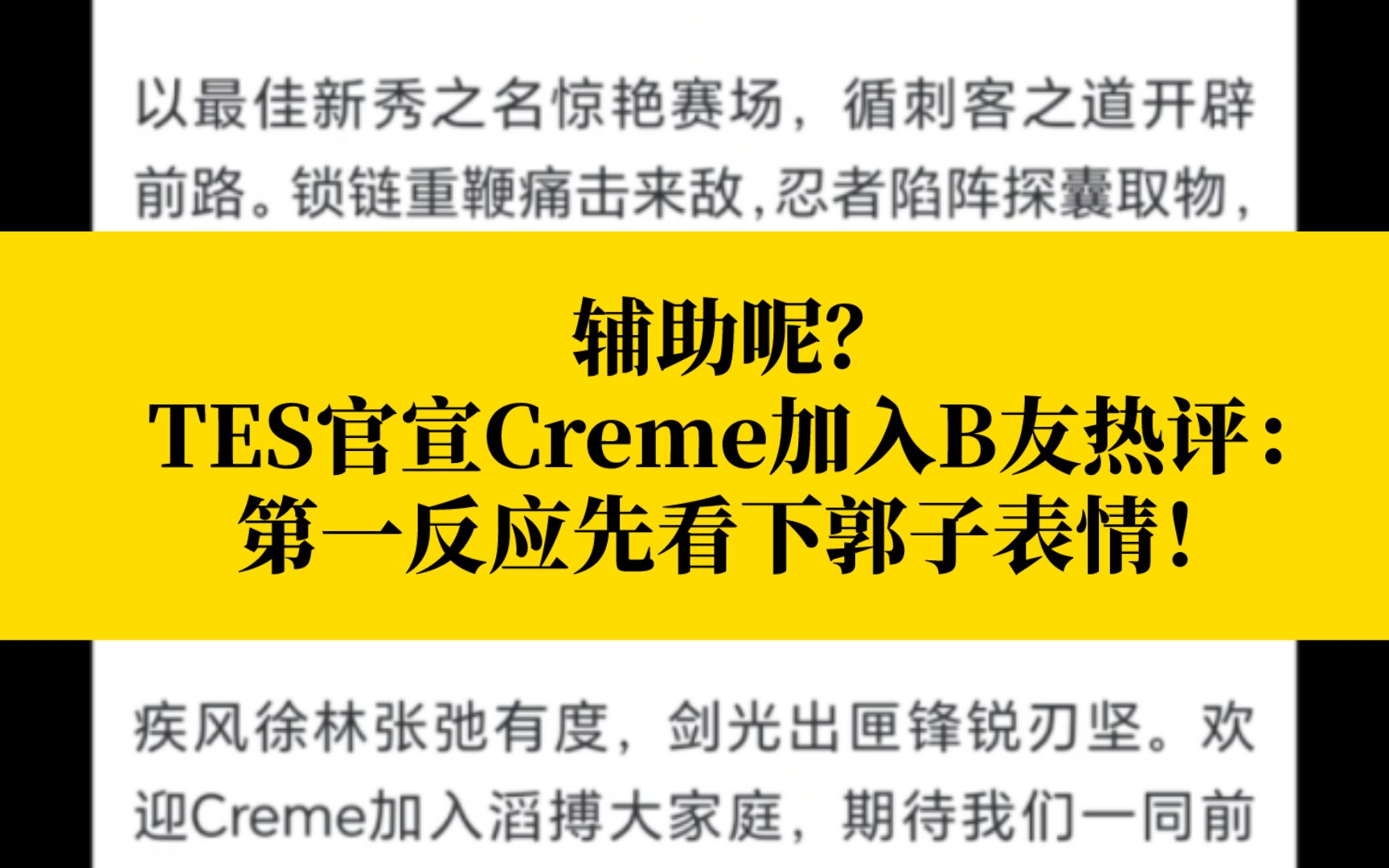 辅助呢?TES官宣Creme加入B友热评:第一反应先看下郭子表情!哔哩哔哩bilibili英雄联盟