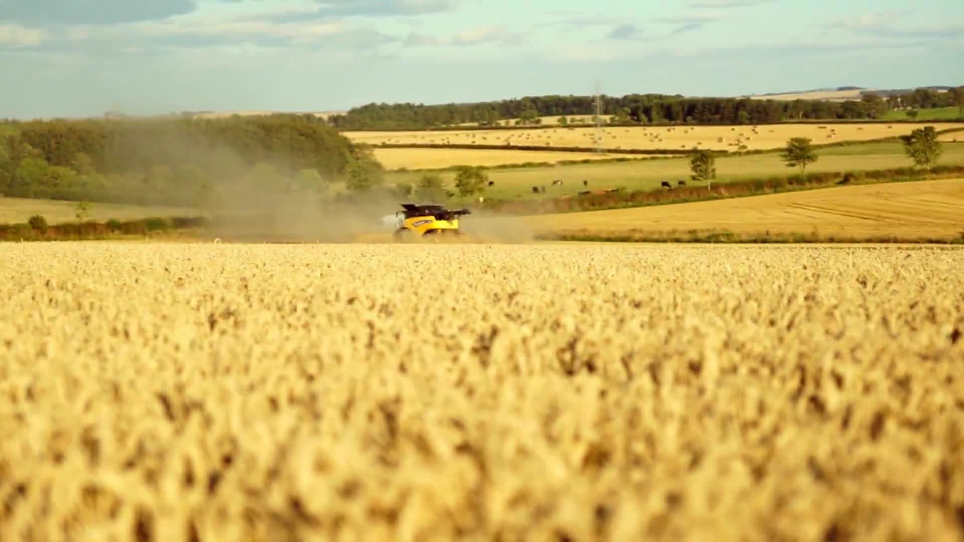 航拍农业农田机械化收获形象片