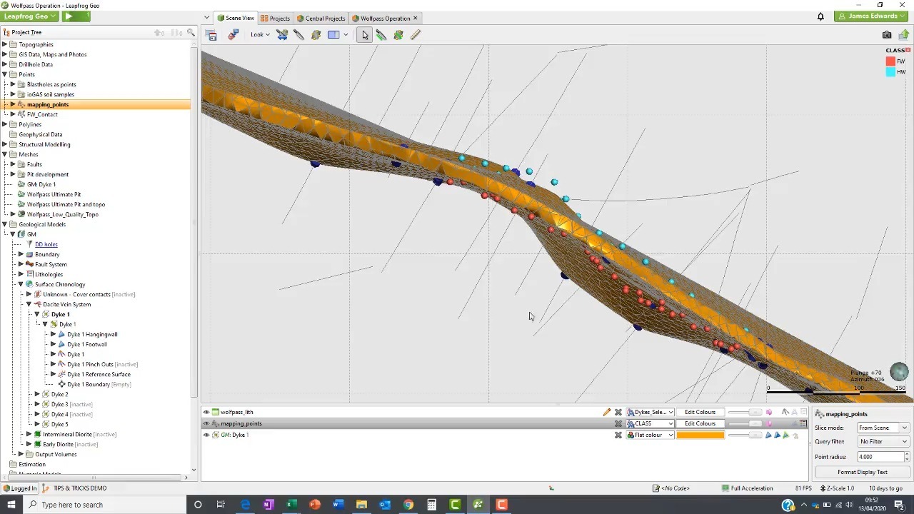 Updating a vein with mapping Leapfrog Geo