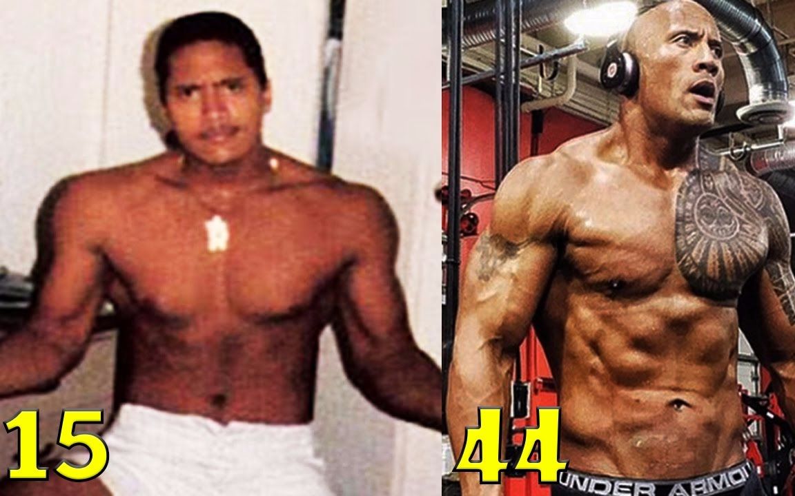 " the rock"巨石强森——从1岁到44岁的身材转变_健身