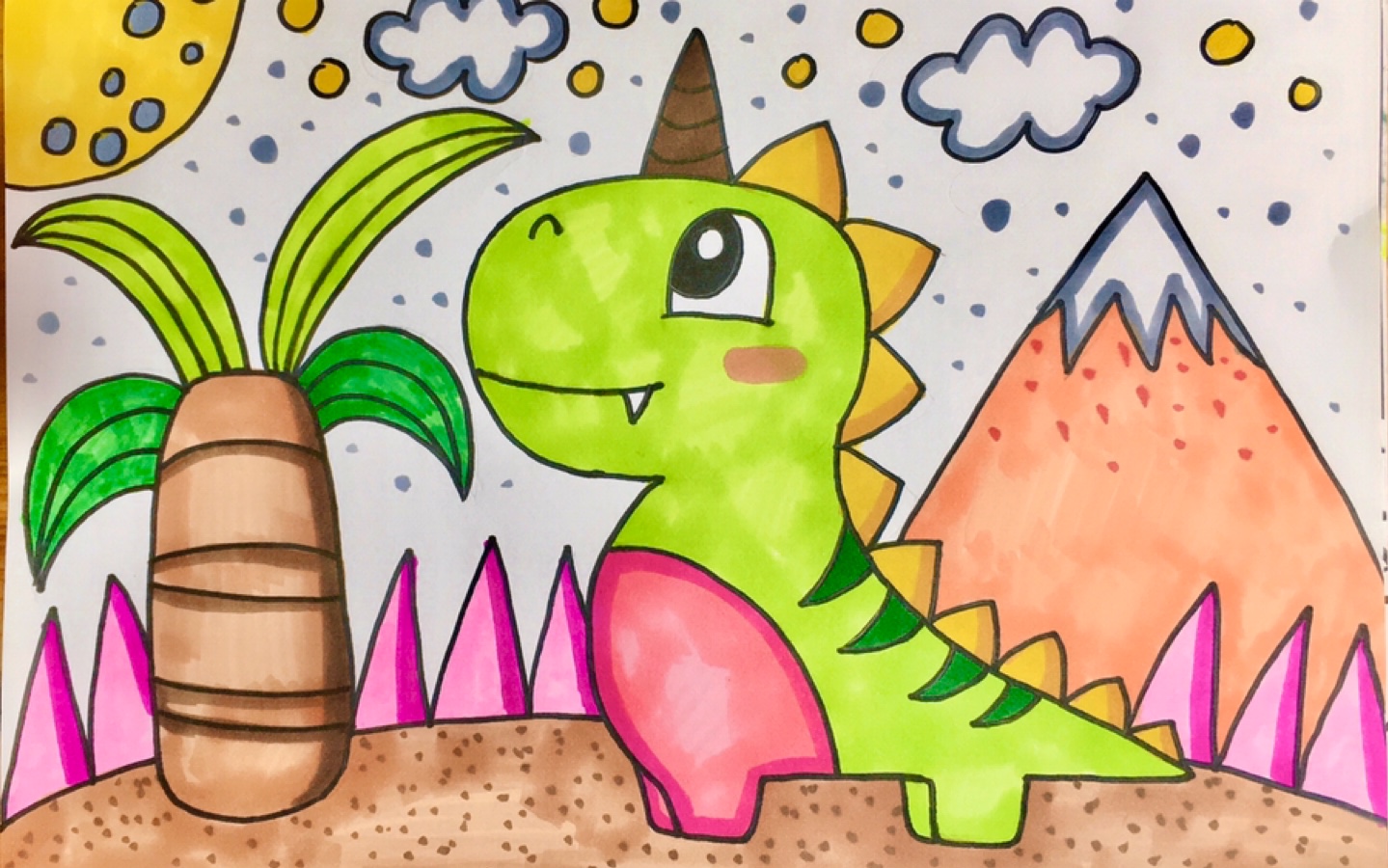 儿童画可打印填色画教案 小恐龙的故事绘画作品大全💛巧艺网