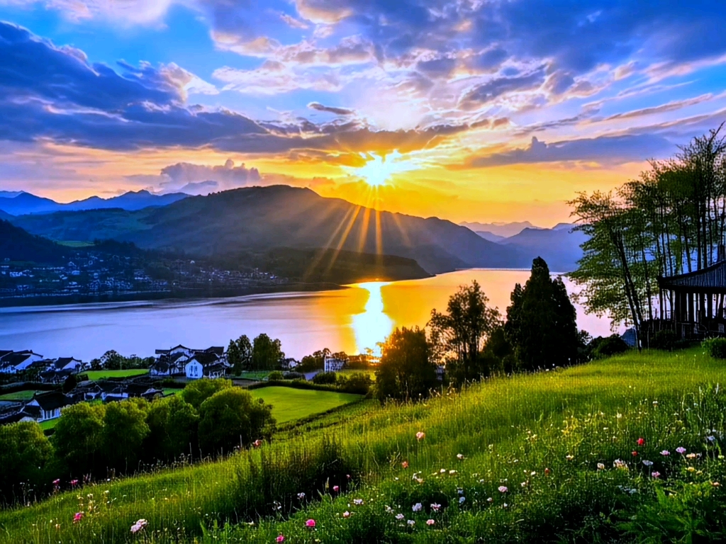 夕阳下的山川之美风景素材【无水印】