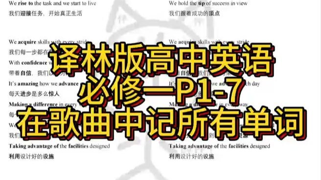 歌中学会译林版高中英语必修一U1P1-P7单词