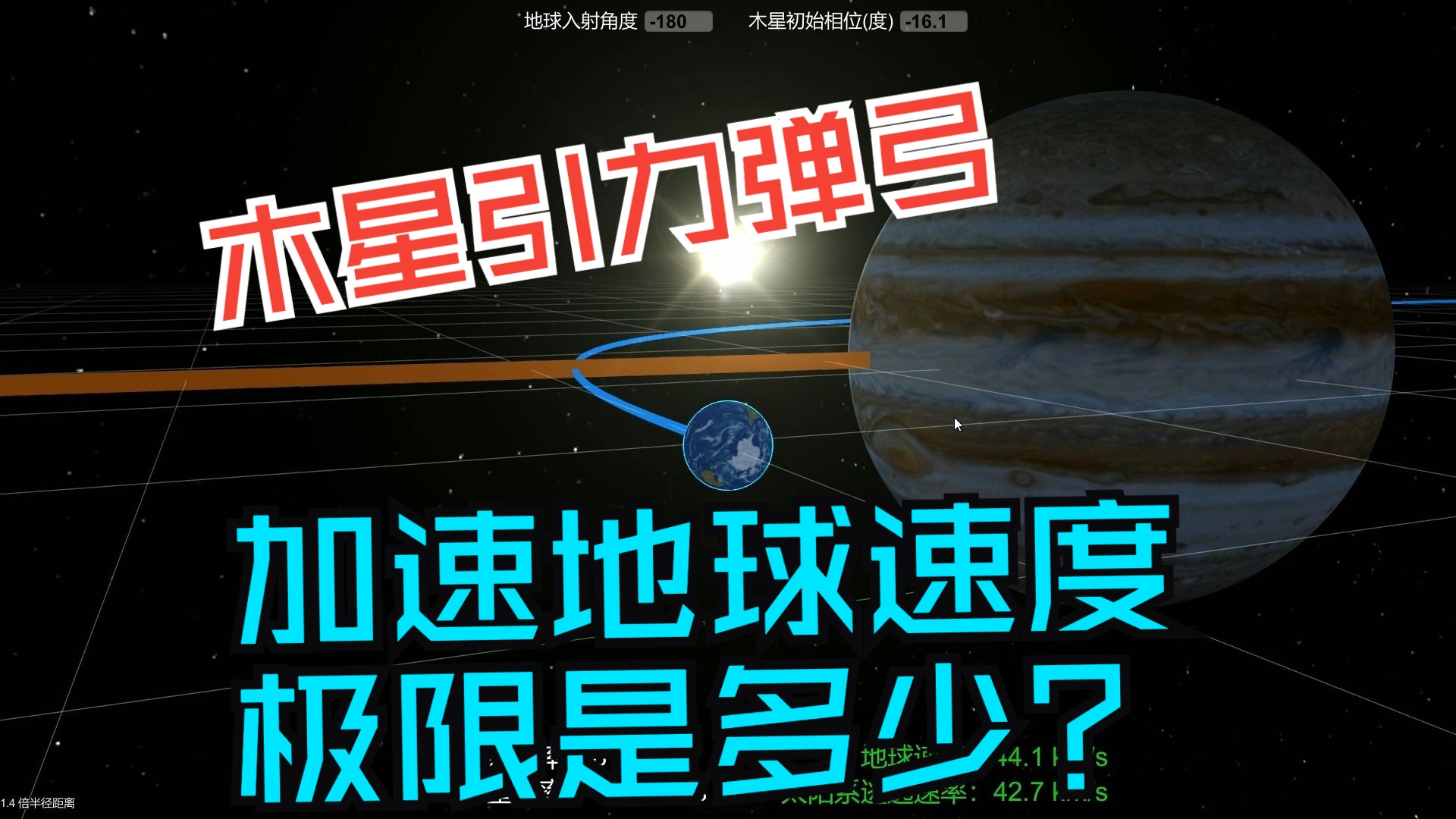 木星引力弹弓加速地球速度极限是多少？（游戏引擎3D模拟）
