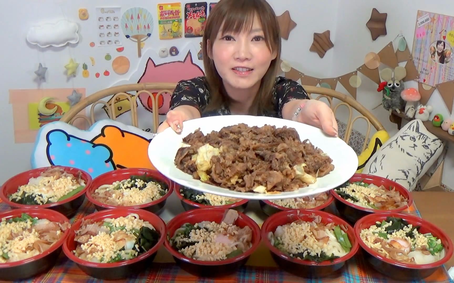 【木下大胃王】釜蛋冷乌冬面十个以及高丽菜炒肉!7.