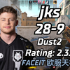 jks (28-9) rt:2.33 (Dust2) 天梯老友五排 | FACEIT欧洲 | 2024.05.22 | CS2 POV/DEMO_第一视角