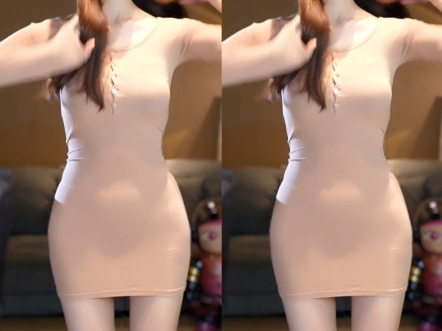 【抖音】晴子兔肉色包臀裙