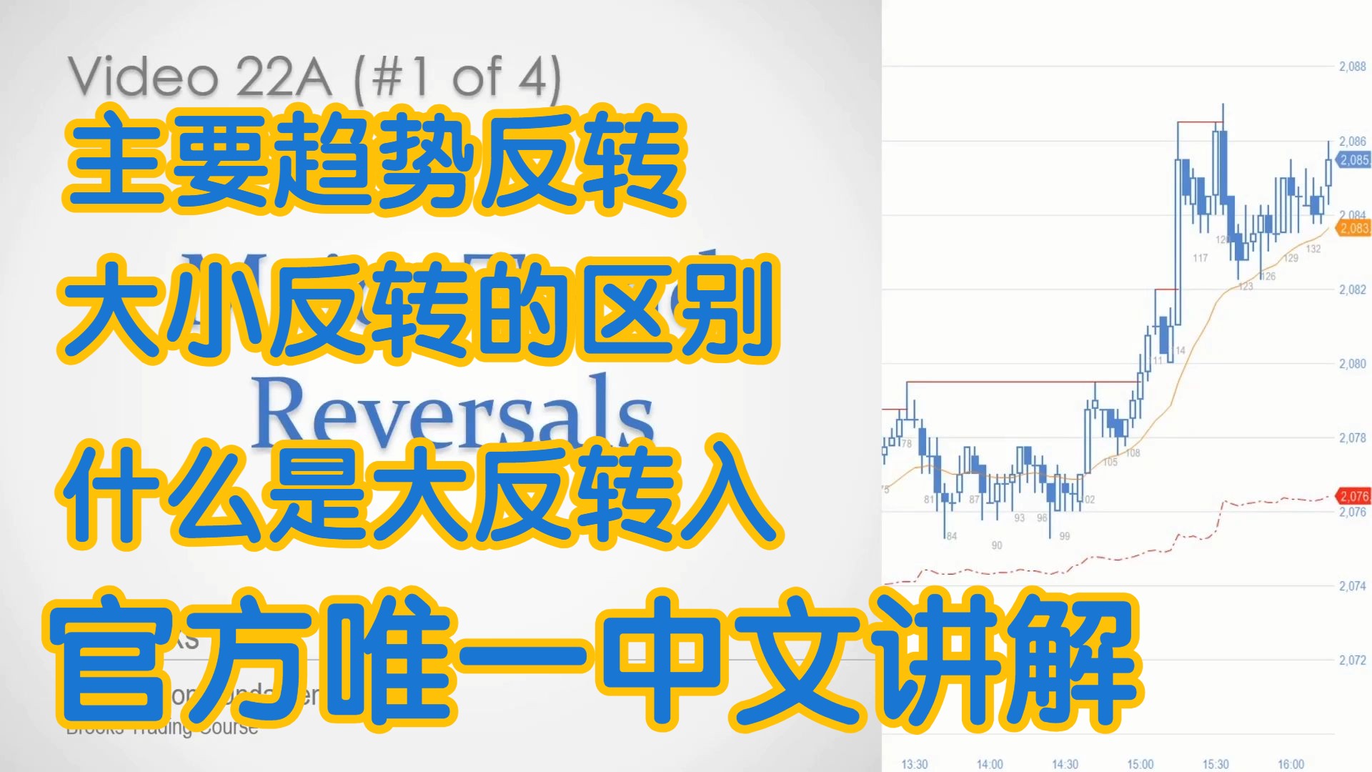 价格行为学 - 22A主要趋势反转 大小反转的区别 什么是大反转 为什么大反转是合理的交易机 - 官方中文配音 AL Brooks阿尔布鲁克斯 学委 方方土