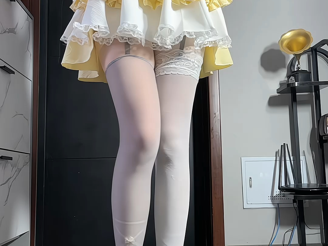 Yellow with gray socks