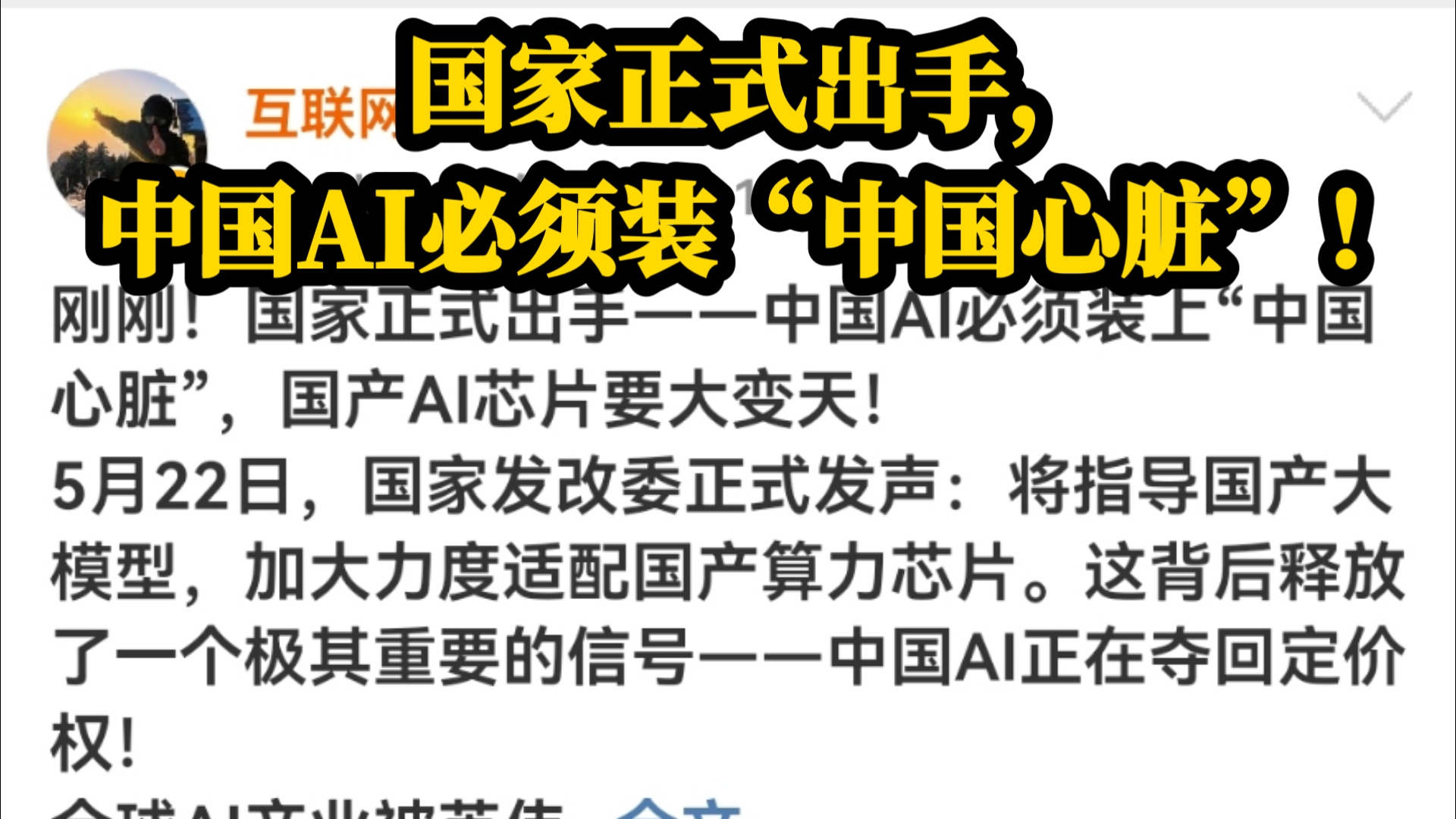 国家正式出手，中国AI必须装“中国心脏”！