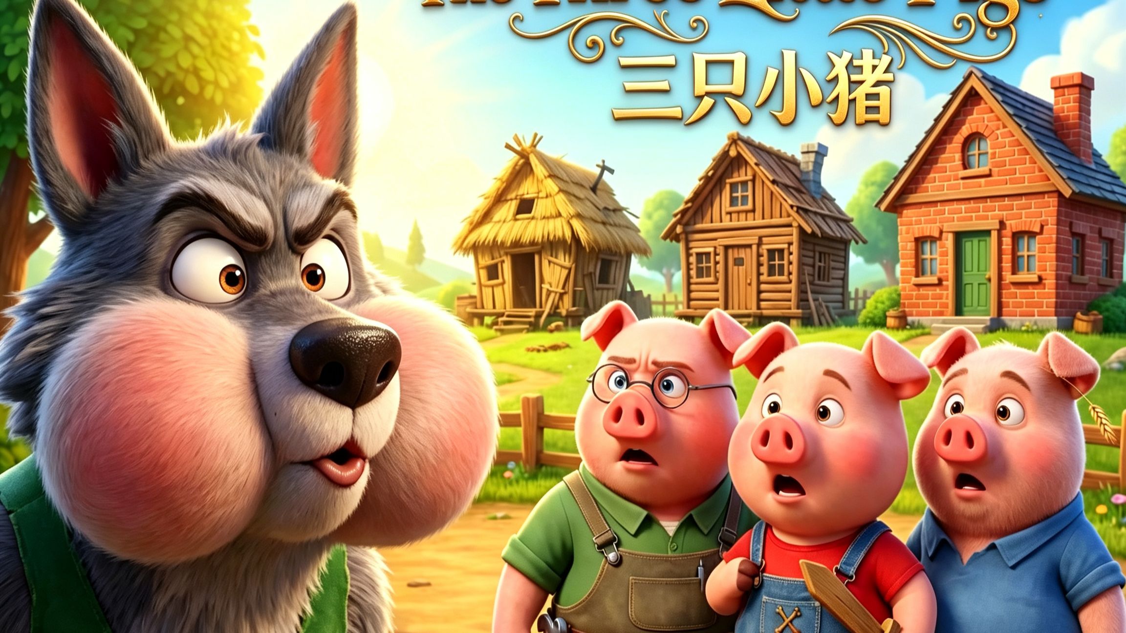 中英双语跟读【三只小猪】踏实勤劳 英文动画启蒙