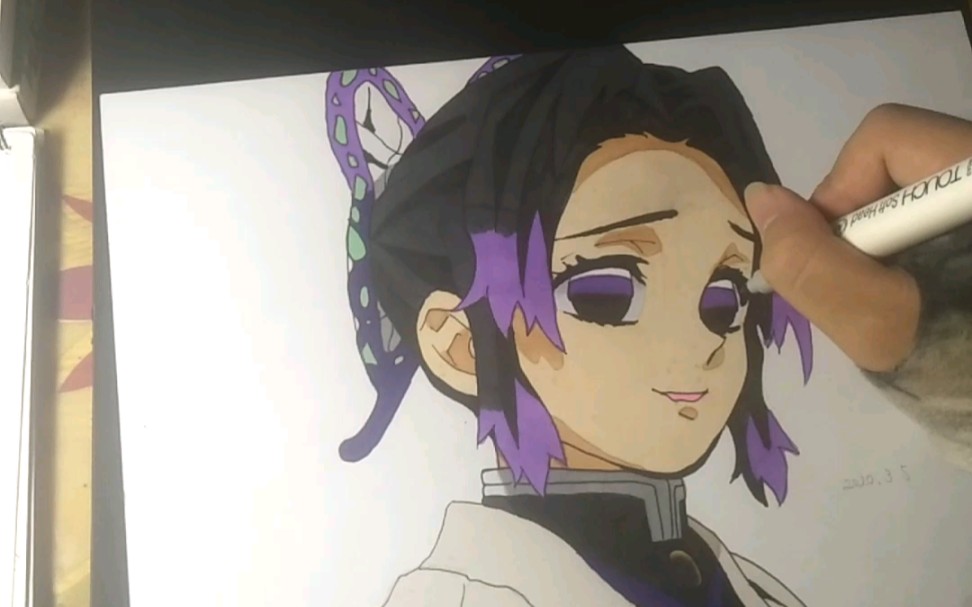 活动作品马克笔手绘鬼灭之刃蝶柱蝴蝶忍