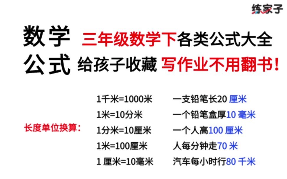 三年级数学下各类公式大全 帮孩子收藏 三年级下册数学 数学公式 哔哩哔哩 つロ干杯 Bilibili