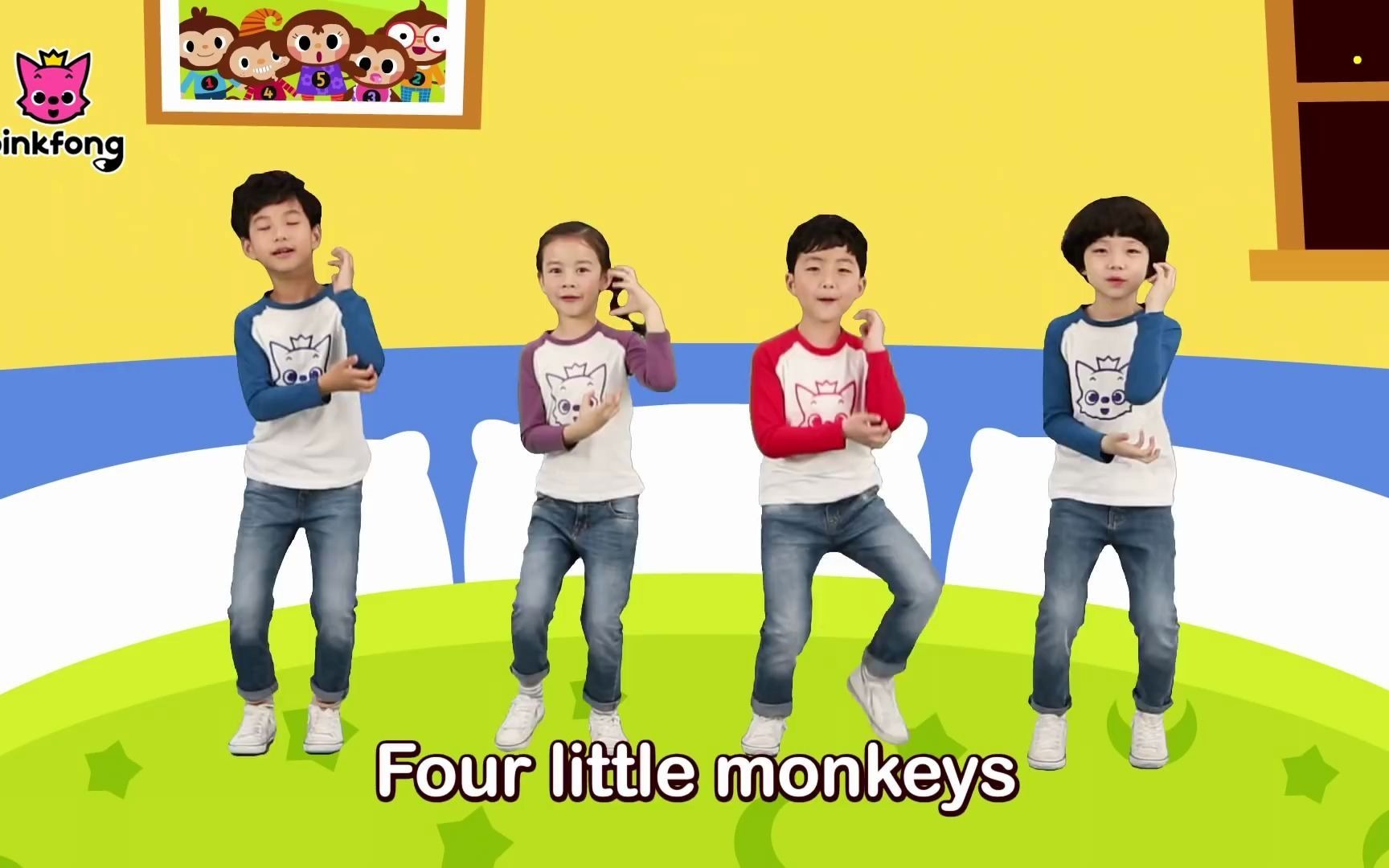 『经典英文儿歌』一起来跳舞吧！五只小猴子 Five Little Monkeys Dance Along by Pinkfong