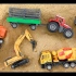 掉进泥水里的汽车玩具挖掘机、翻斗车、拖拉机、水泥搅拌机大家一起想办法出来