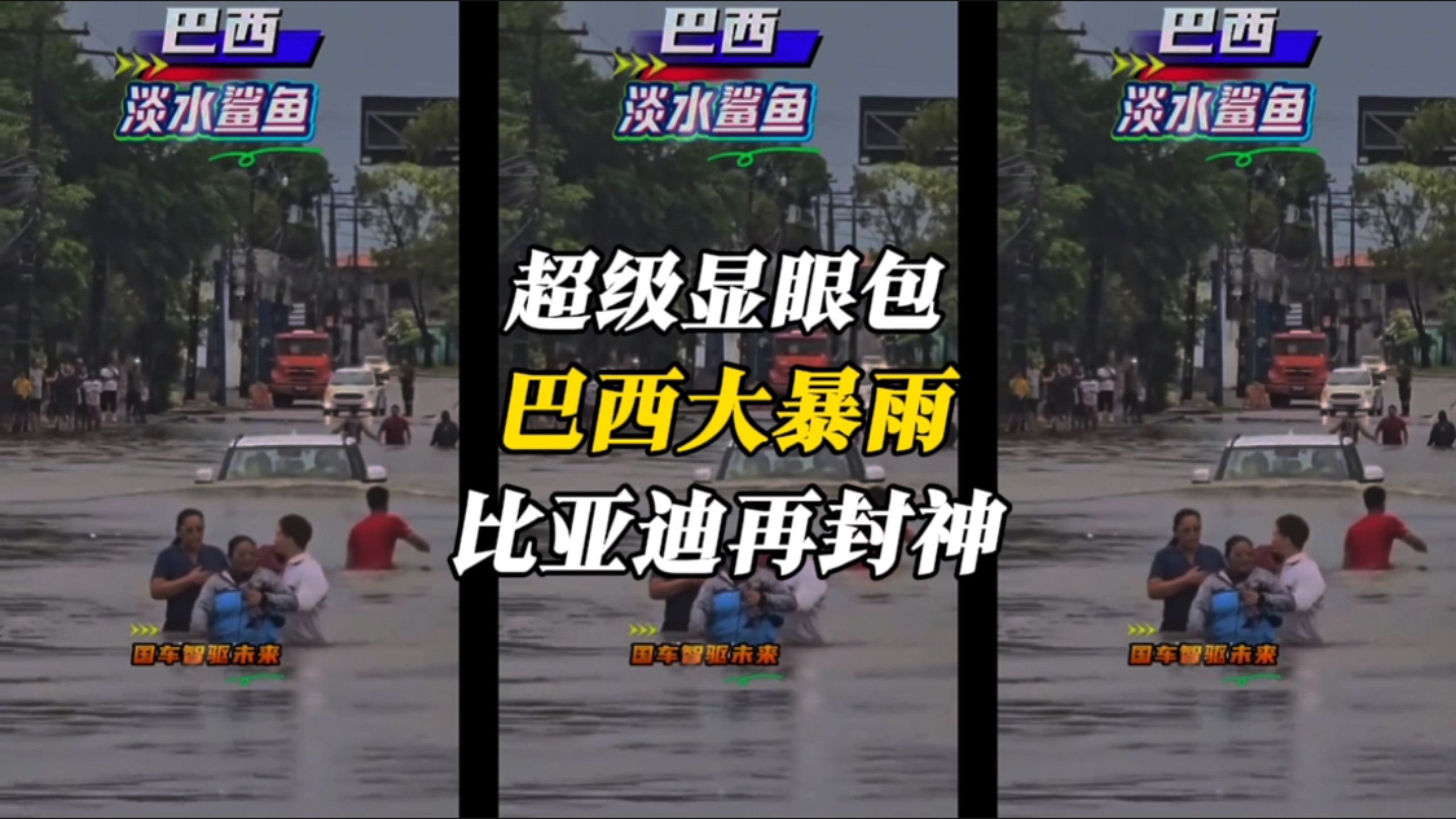 超级显眼包！巴西大暴雨城市变汪洋，比亚迪再现封神名场面