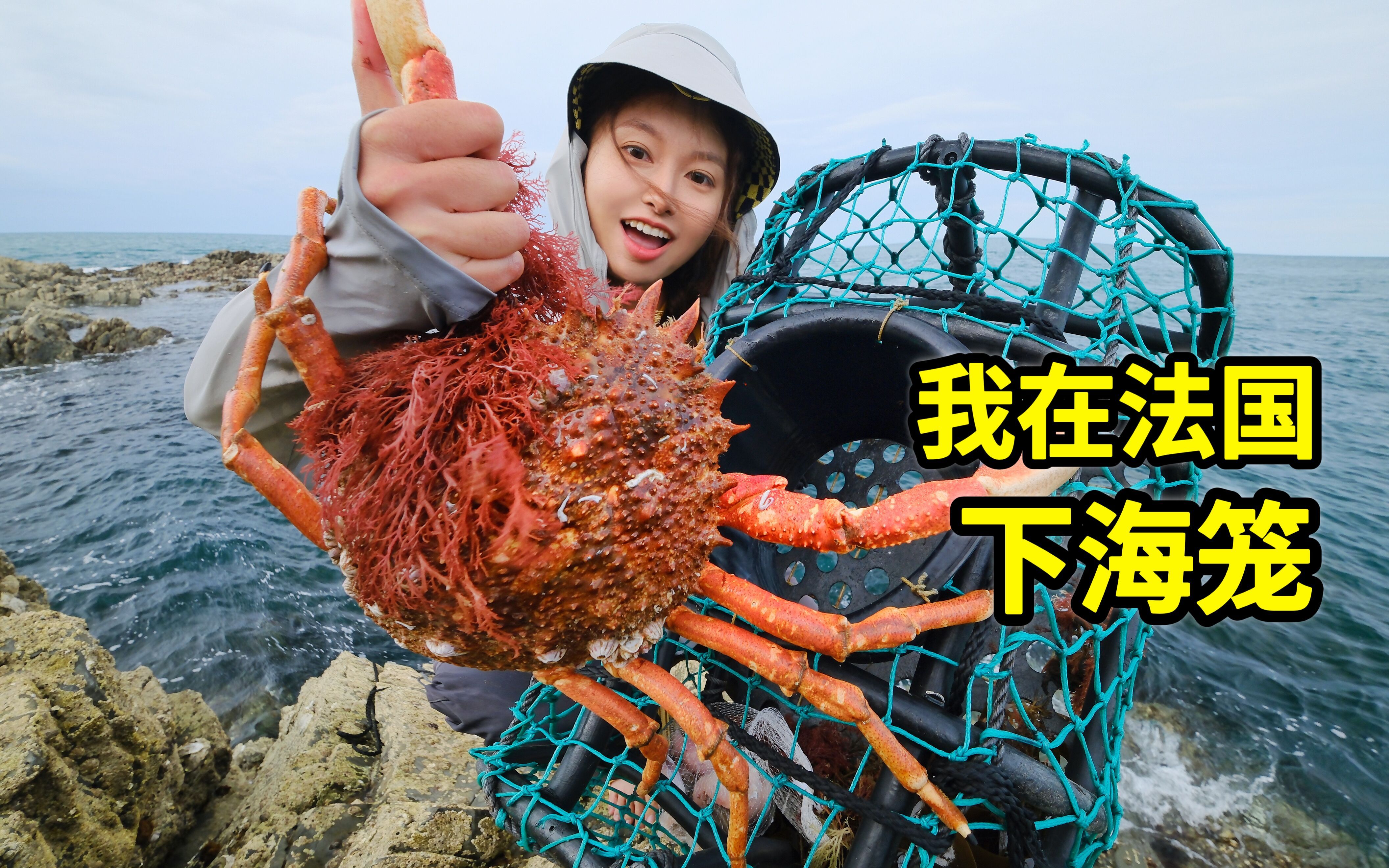 法国海里下笼子能抓什么？抓8斤重巨大螃蟹做奶油海鲜锅