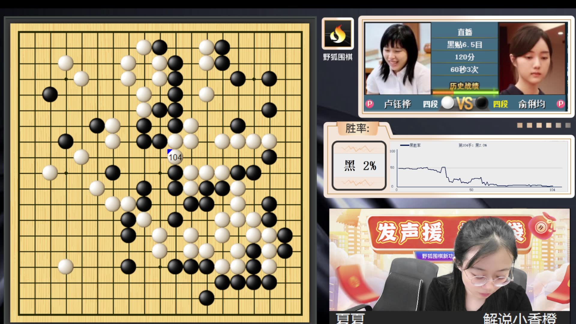 20240805 野狐围棋  健喬盃女子圍棋最強戰勝部俞俐均vs卢钰桦