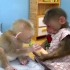 可爱的小猴子时刻帮助爸爸照顾她的朋友