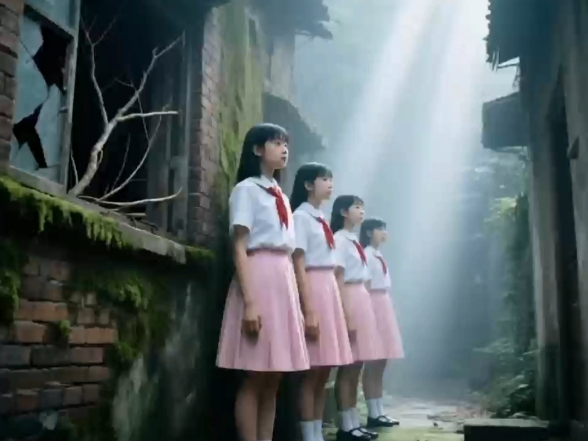雾霾中的凝视：废弃庭院里的静默少女