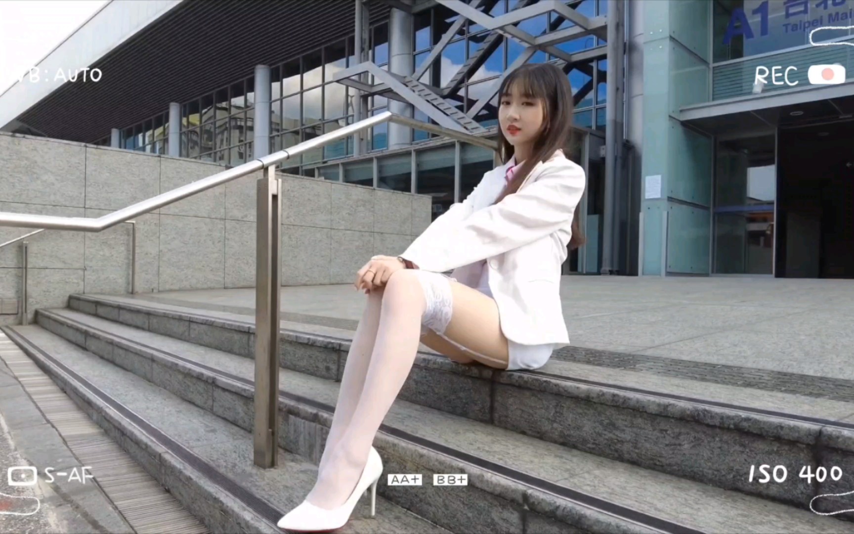 Cute little cousin, short skirt and white garter socks outfit, too bad the heels are a little too big