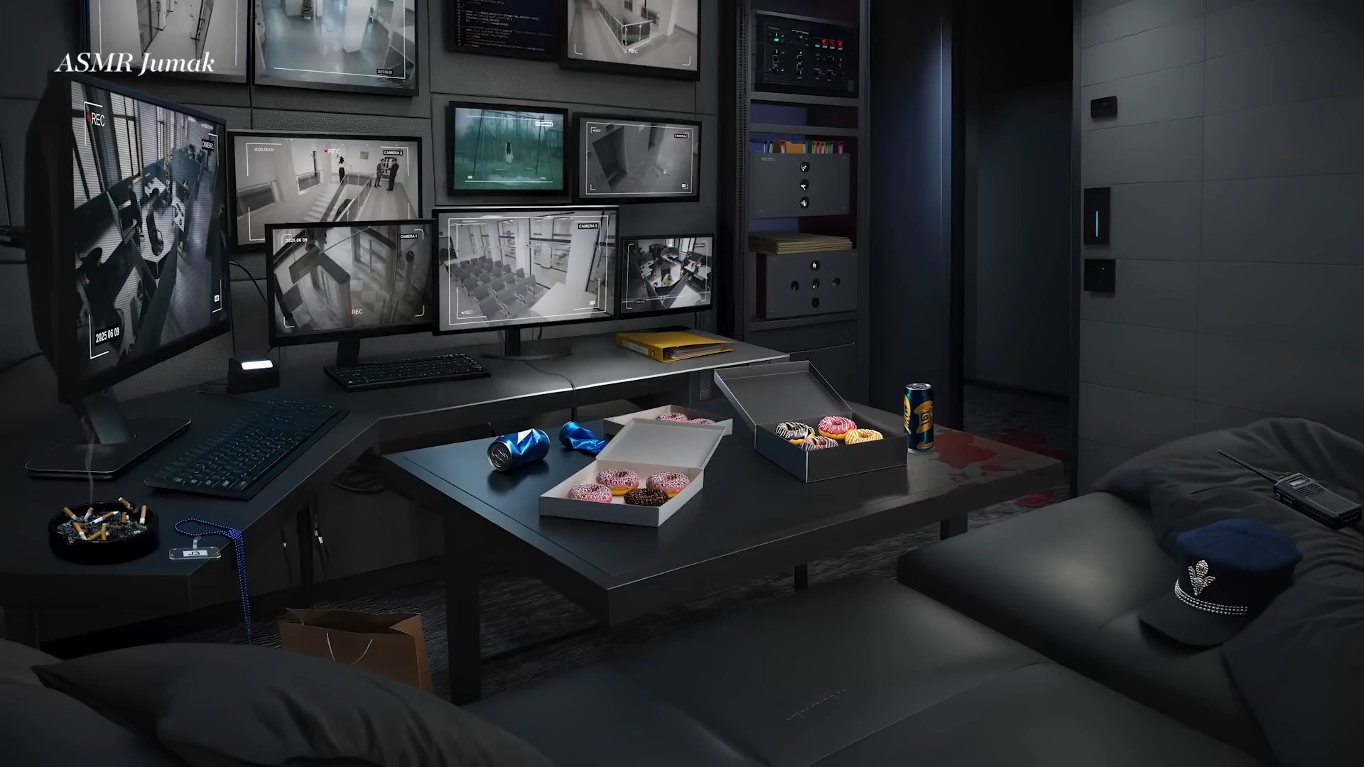 【白噪音】作为安保主管在监控室盯着屏幕 吃甜甜圈喝啤酒 查看怪物隔离情况 韩国小说怪谈出勤