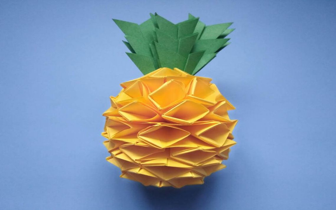 超逼真的菠萝折纸,用来当装饰品太有创意了,手工折纸视频教程