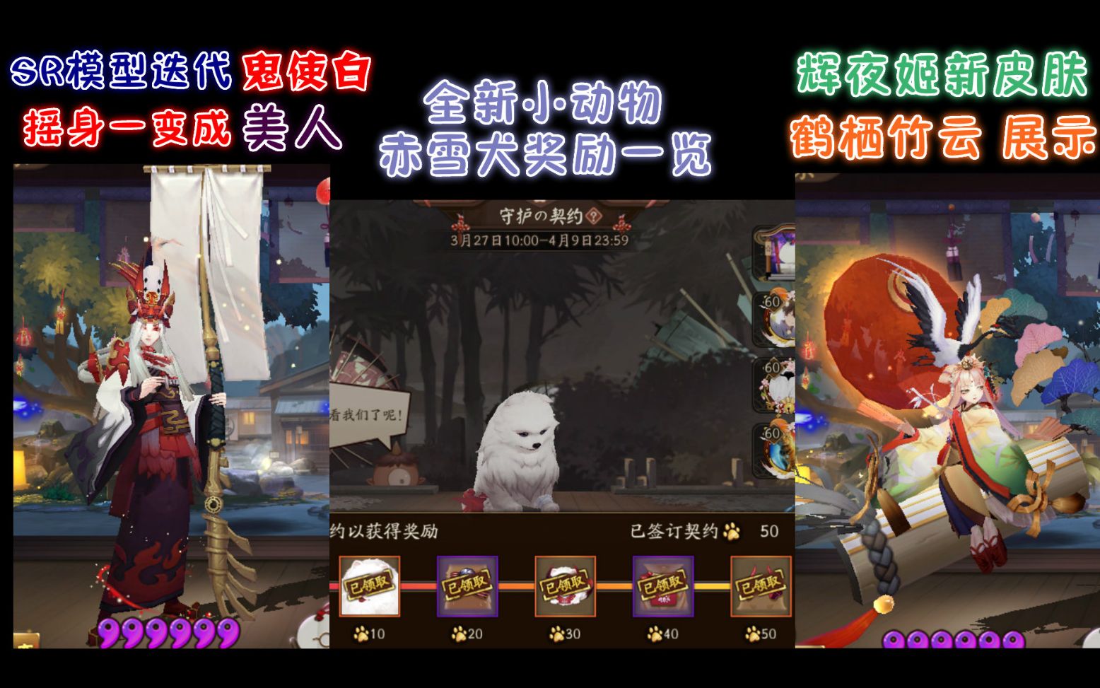 【阴阳师】全新小动物 赤雪犬 奖励展示。巨惊艳!辉夜姬新皮肤,鬼使白模型迭代展示。