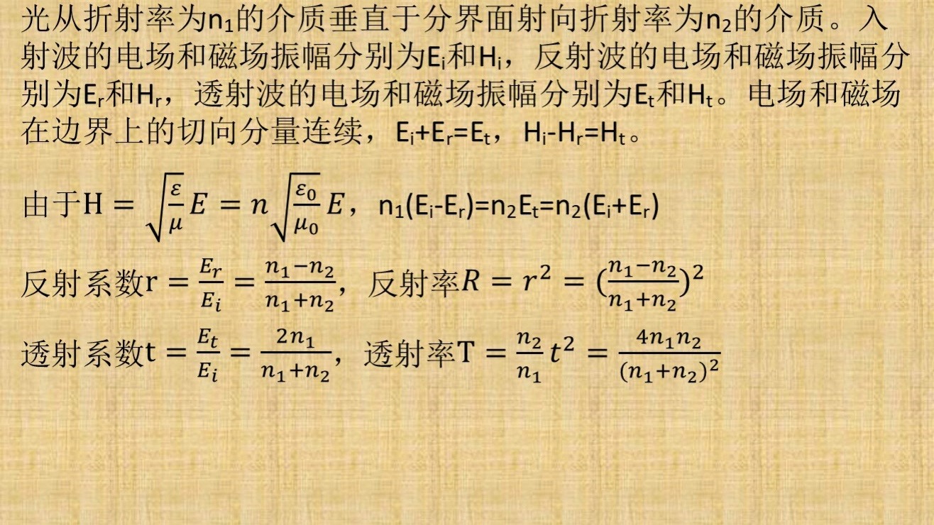 【丁老师讲堂】第815期：正入射情况下的反射率和透射率