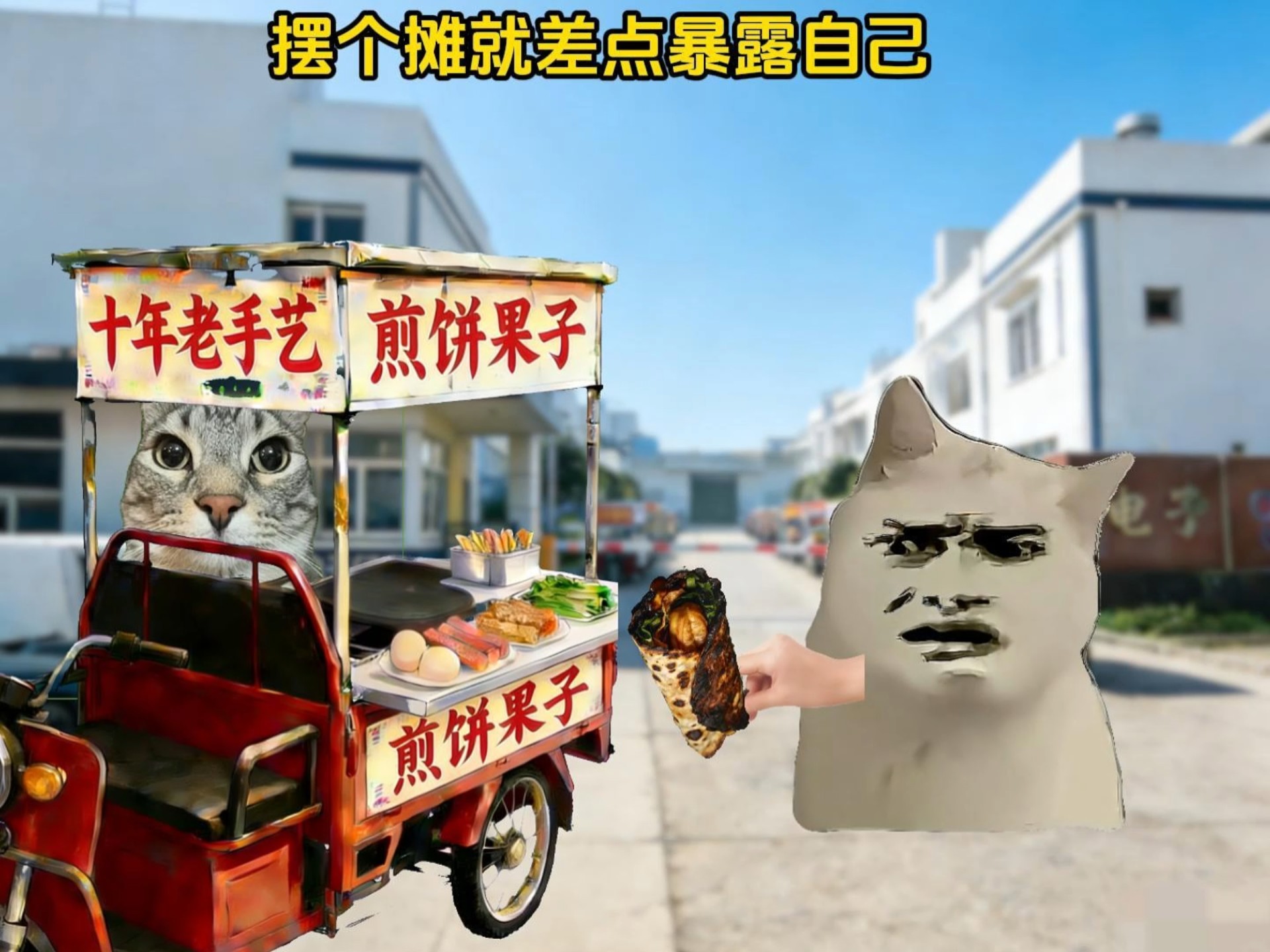 摆摊差点就暴露了，煎饼果子变焦饼果子……