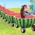 猴子开着西瓜车 拉着动物朋友们在公园玩耍  儿童益智卡通动画片