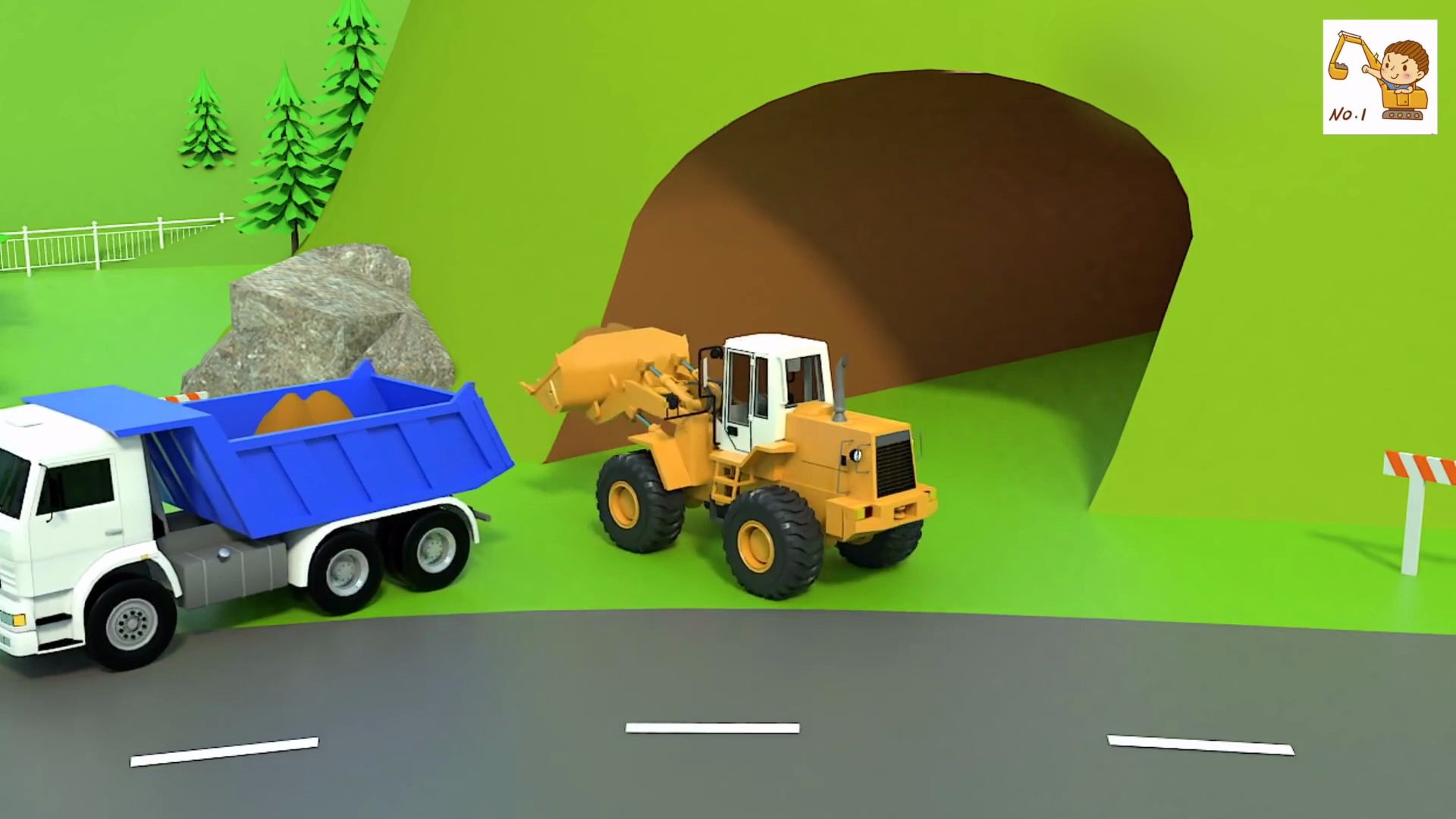 儿童益智动画片，装载机、挖掘机、翻斗卡车修灌溉水管-儿歌100首-儿歌100首-哔哩哔哩视频