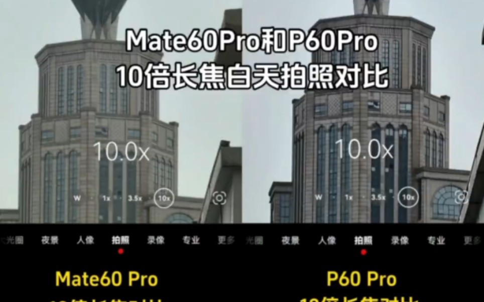Mate60pro和P60pro长焦十倍拍照对比，日间篇，看完视频各位有何高见？