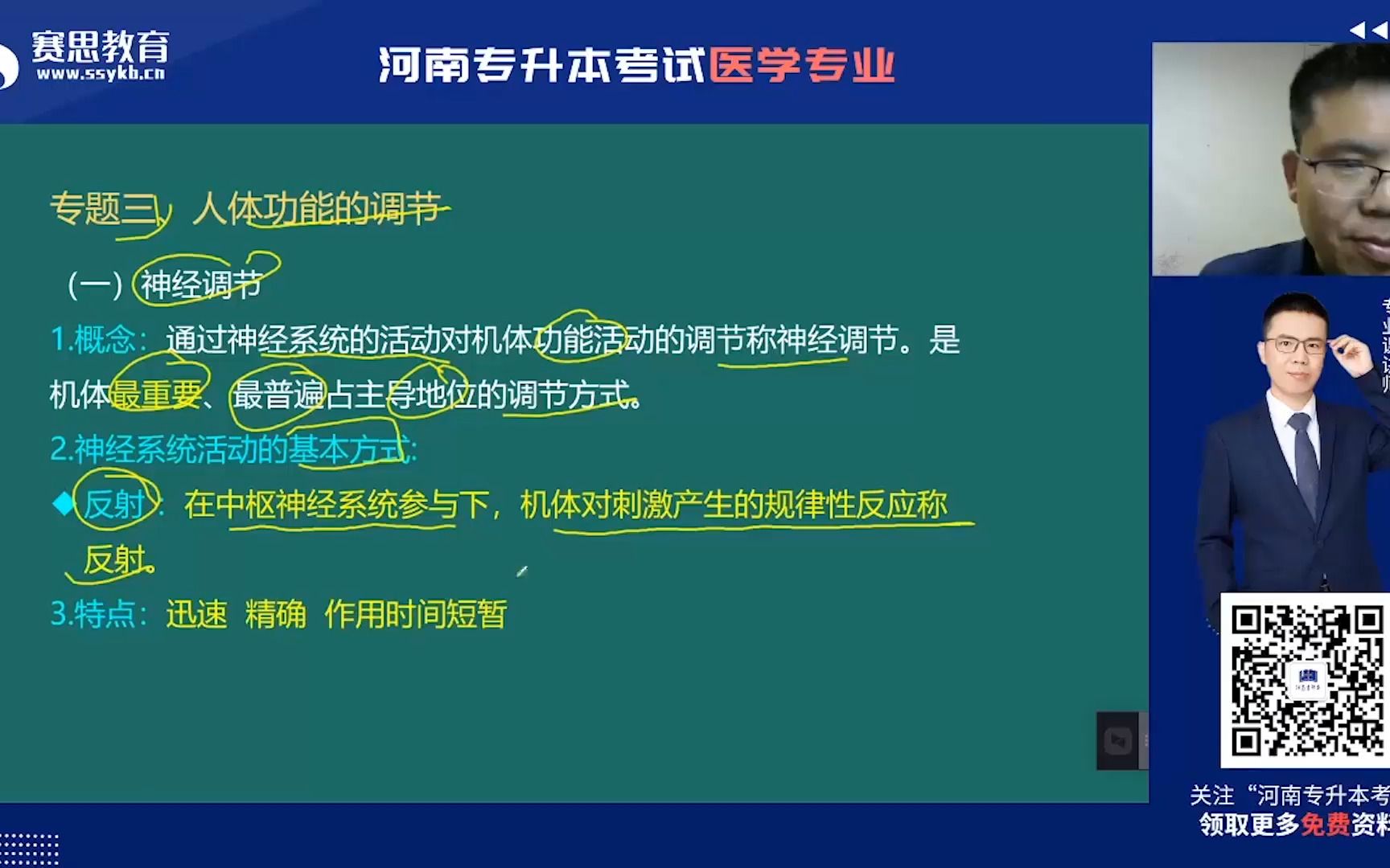 2022河南医学专升本 金牌讲师邵玉普生理学-神经调节特点