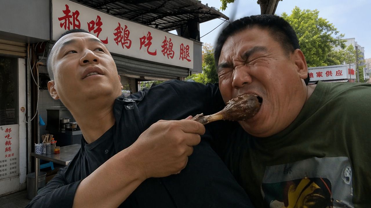 这鹅腿你自己吞进去啊！