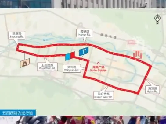 第二十三届环青海湖国际公路自行车赛，7月7日第一赛段： 西宁绕圈赛，赛段路线图。（转自∶掌上西宁）