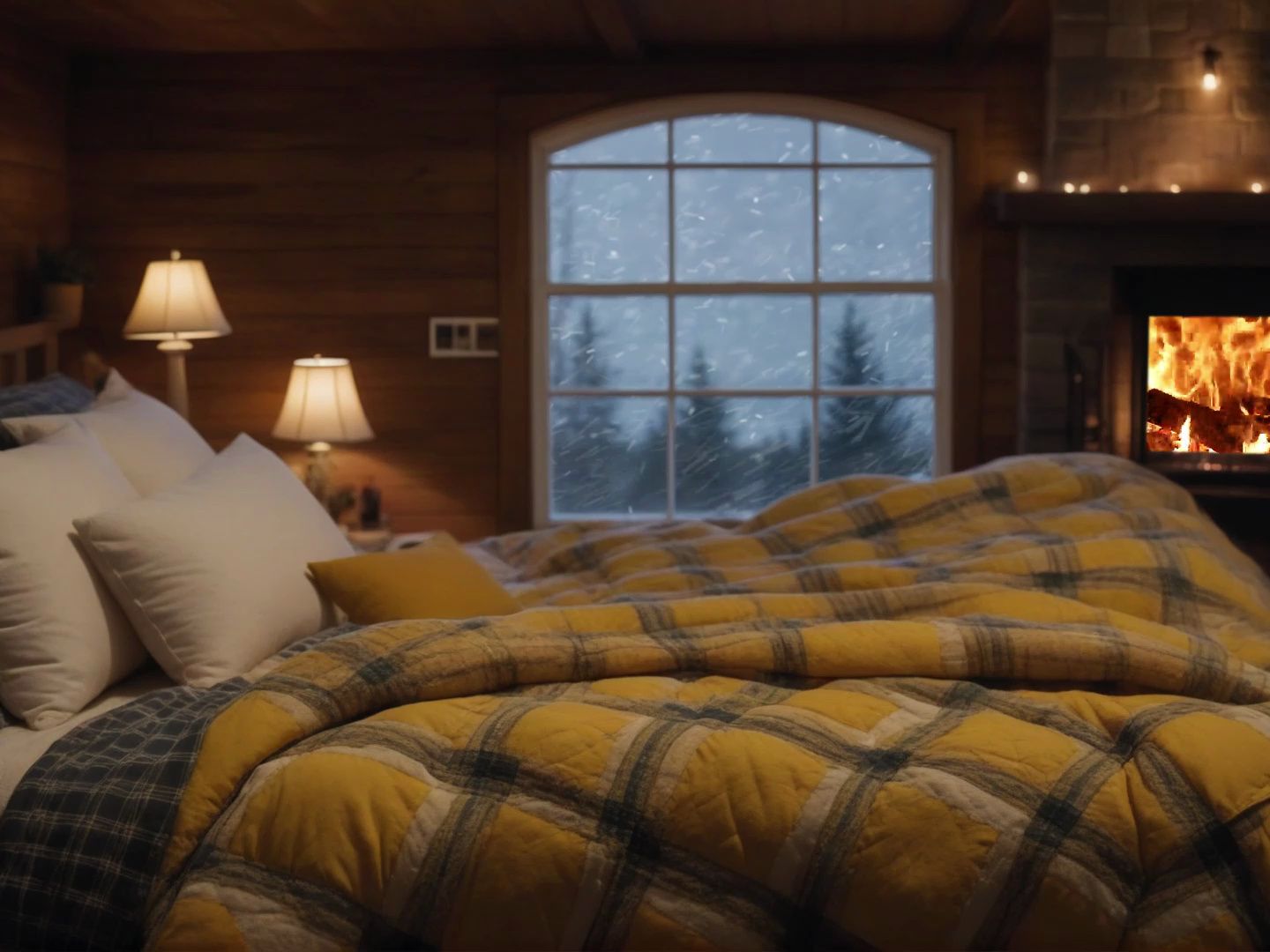 暴风雪夜，在偏僻的森林小屋里，伴着温暖壁炉，放松身心入睡