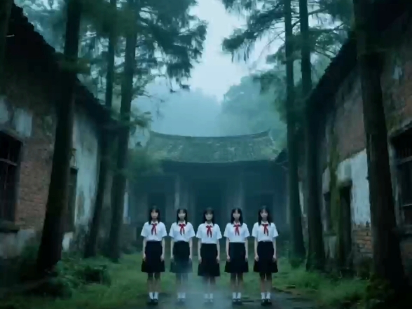 迷雾中的神秘集会：废墟少女的奇幻之旅#梦核 #神秘场景 #废墟探索 #迷雾旅程 #奇幻视觉