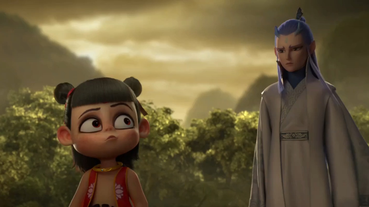 《哪吒之魔童降世》国产动画电影英文配音视频，魔童哪吒邀请敖丙参加生辰宴片段，英语配音比赛视频素材，英语趣配音消音素材，定制消音去人声保留背景音