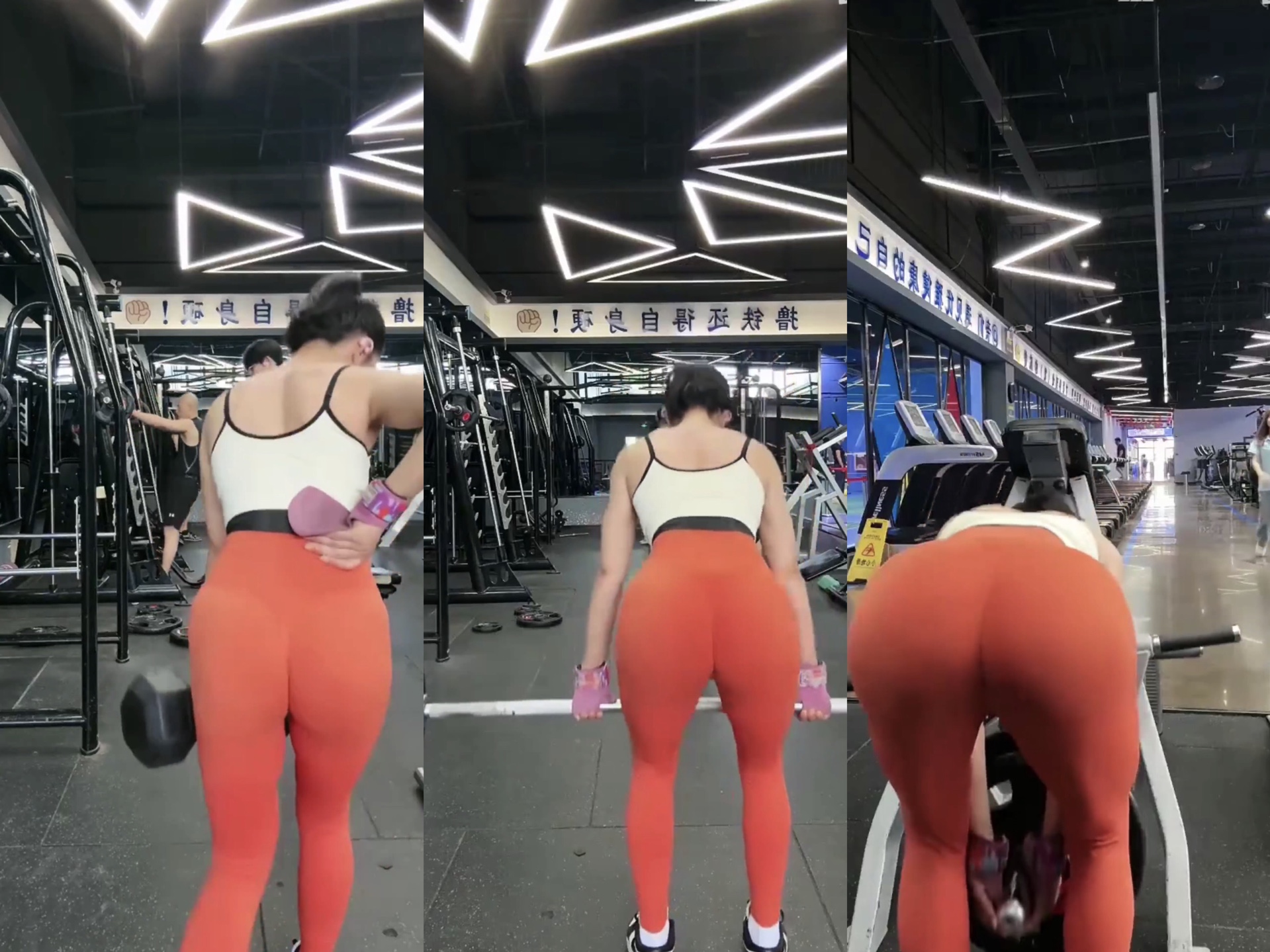 Local Fitness Female Bodhisattva (17): gym bar lifts, deep squat hip and leg workouts. (non-stop high energy, visual impact)