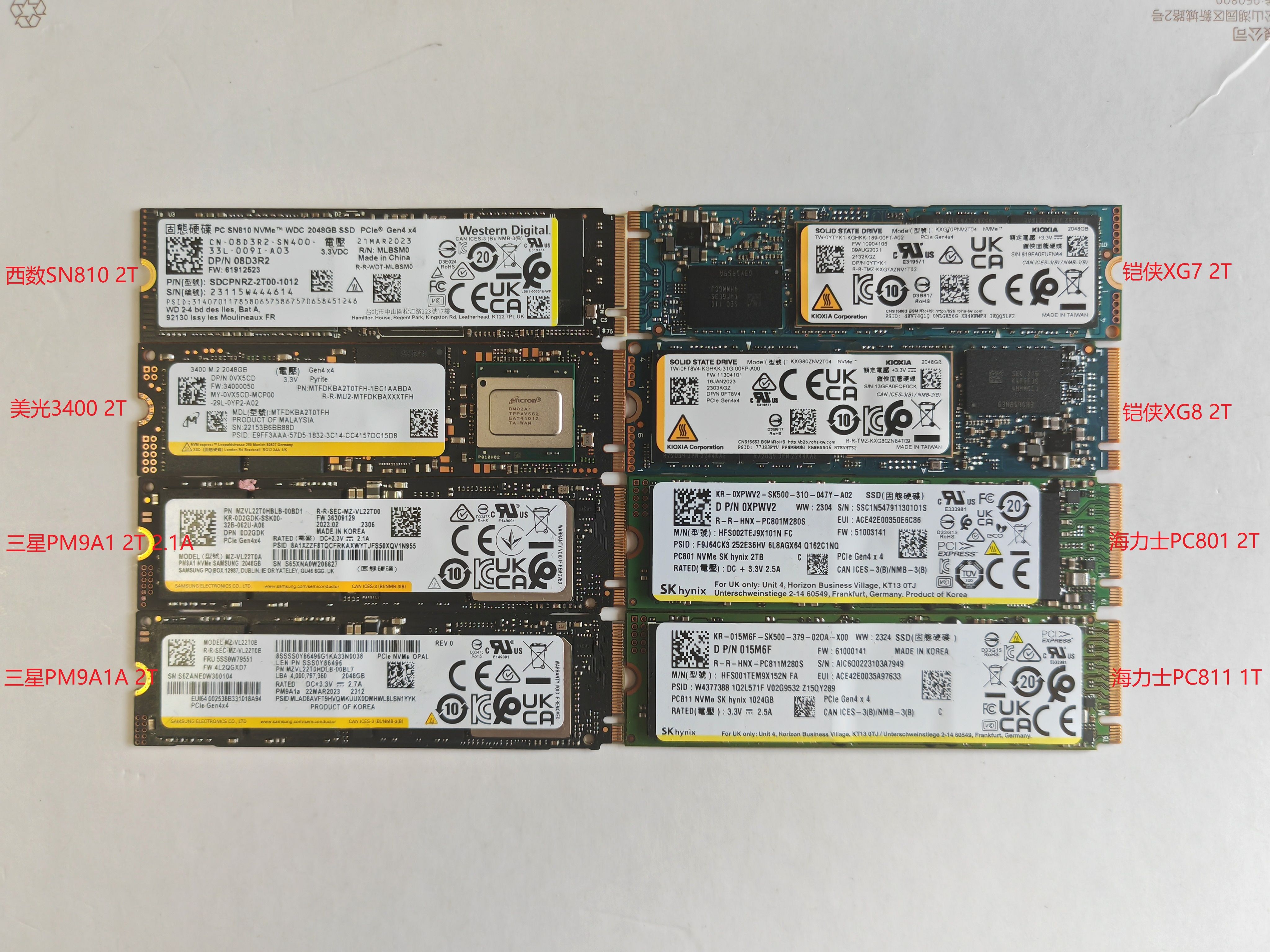 西数SN810，美光3400，三星PM9A1 2.1A 2.9A、PM9A1A，铠侠XG7、XG8，海力士PC801 PC811写入测试，OEM固态硬盘 2TB