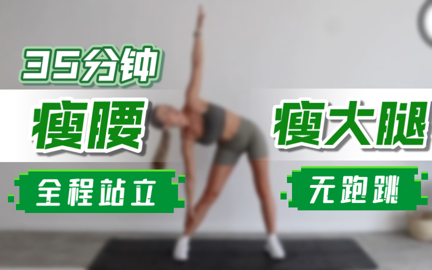 【Eleni Fit】35分钟站立瘦腰、瘦大腿训练，无跑跳，动作简单，结合力量以及核心训练又能充分活动肌肉，流汗但不累
