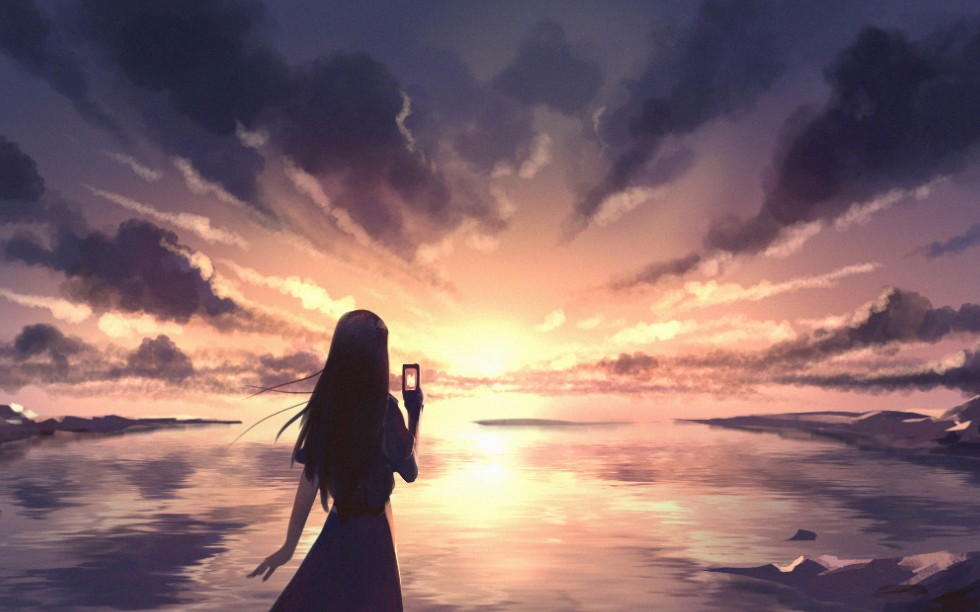 Anime girl taking selfie
