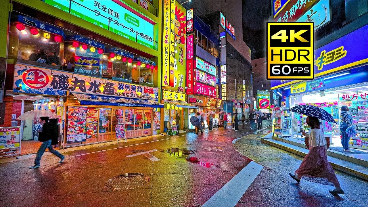 【4K HDR 60帧】放松解压：东京新宿雨夜街景漫步，真实雨声与环境音 | 作者：4K JAPAN
