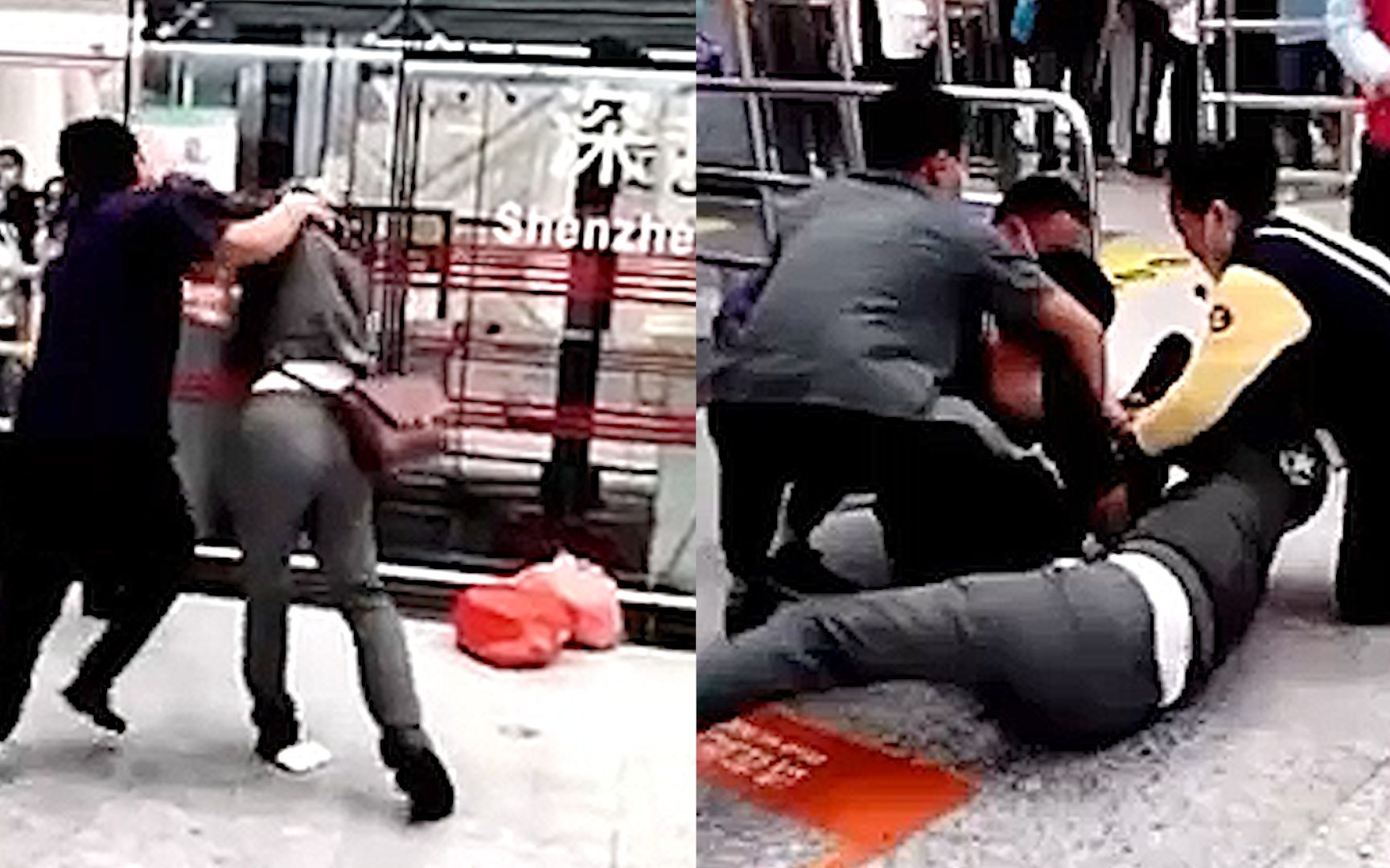 两名乘客在深圳地铁站内大打出手，被众人拉开后送往警务室