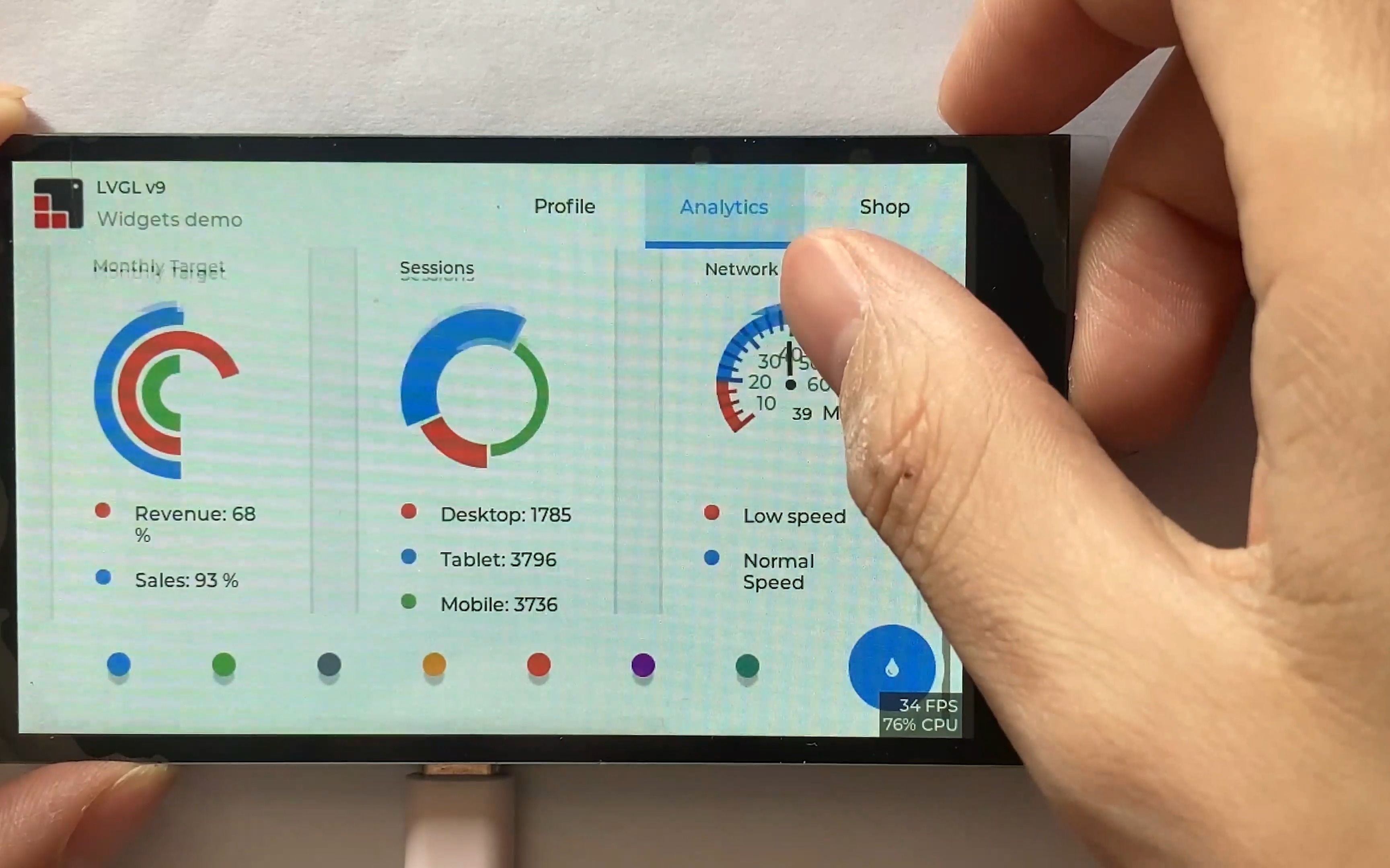 esp32s3驱动4.3寸电容触摸屏480x800分辨率LVGL v9简单优化后运行效果