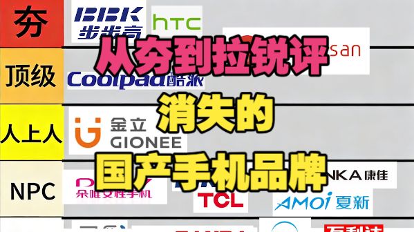 从夯到拉锐评已经消失的19个国产手机品牌，5000字盘点，步步高、HTC、酷派、锤子、金立、朵唯、尼彩